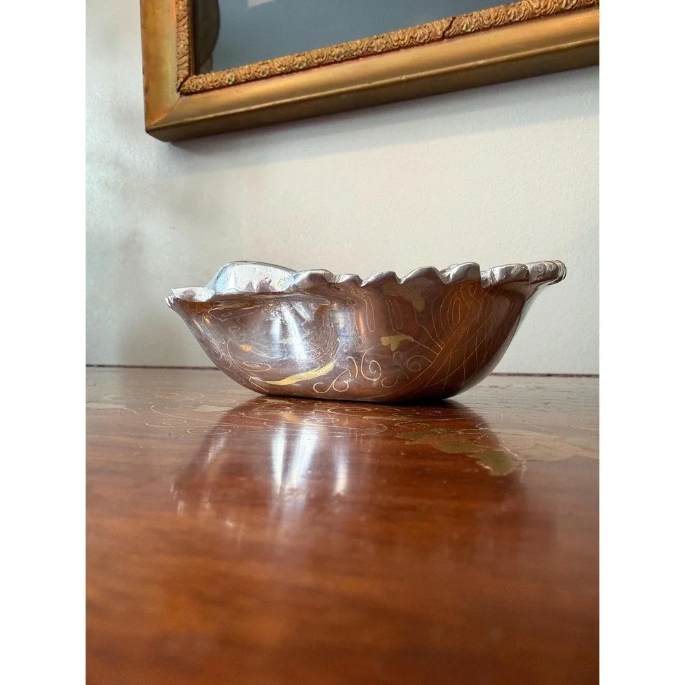 Vintage Shell Dish with‎ Spoon, Hand Cast Metal Scallop Bowl